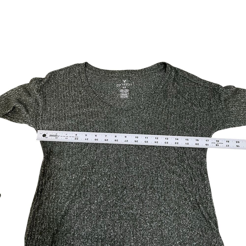 American Eagle Soft & Sexy Ribbed Long Sleeve V-Neck Top Green Small - Picture 7 of 7